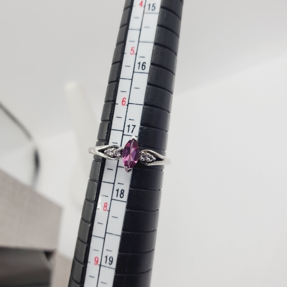Genuine Marquise Amethyst & Round Zircon 925 Sterling Silver Dainty Ring - Picture 5 of 6